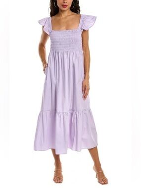 O.P.T. Lavender Ruffle-Sleeve Smocked Cotton Maxi Dress Size XL